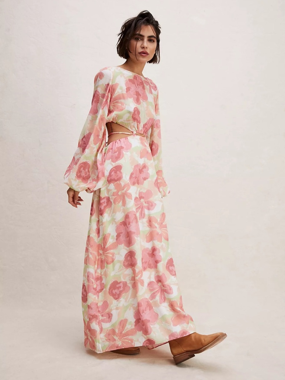 Significant Other Free People Naomi Maxi Dress Cutout Pink Watercolor Floral 8